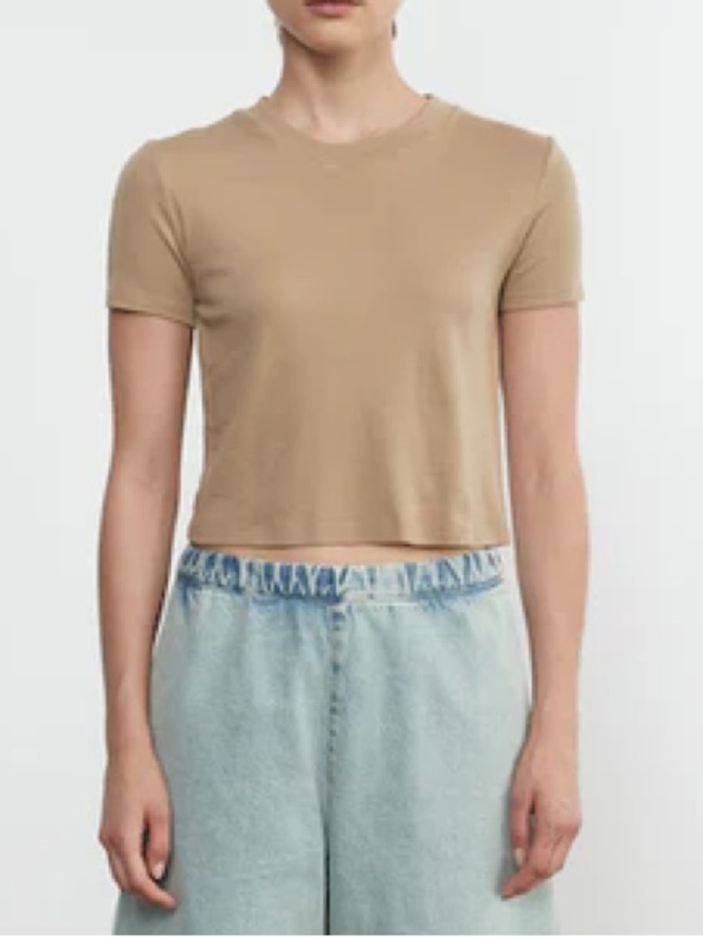 Enza Costa Supima Cotton Essential Perfect Cropped Shirt Olive NWOT Size Medium - Picture 5 of 5